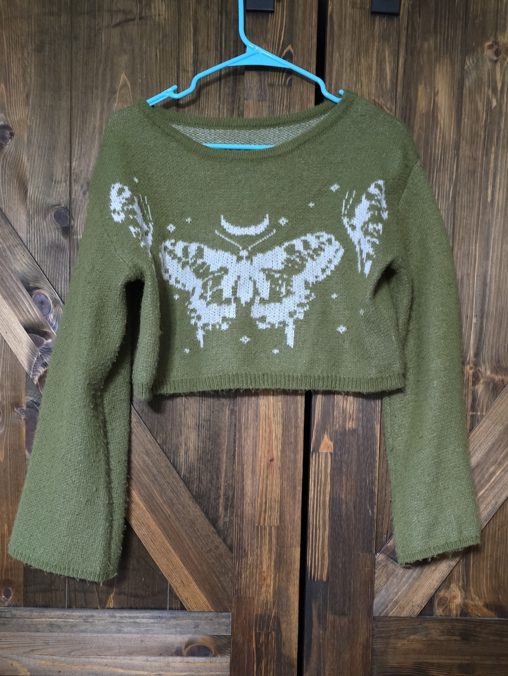 Cropped Green Butterfly Sweater